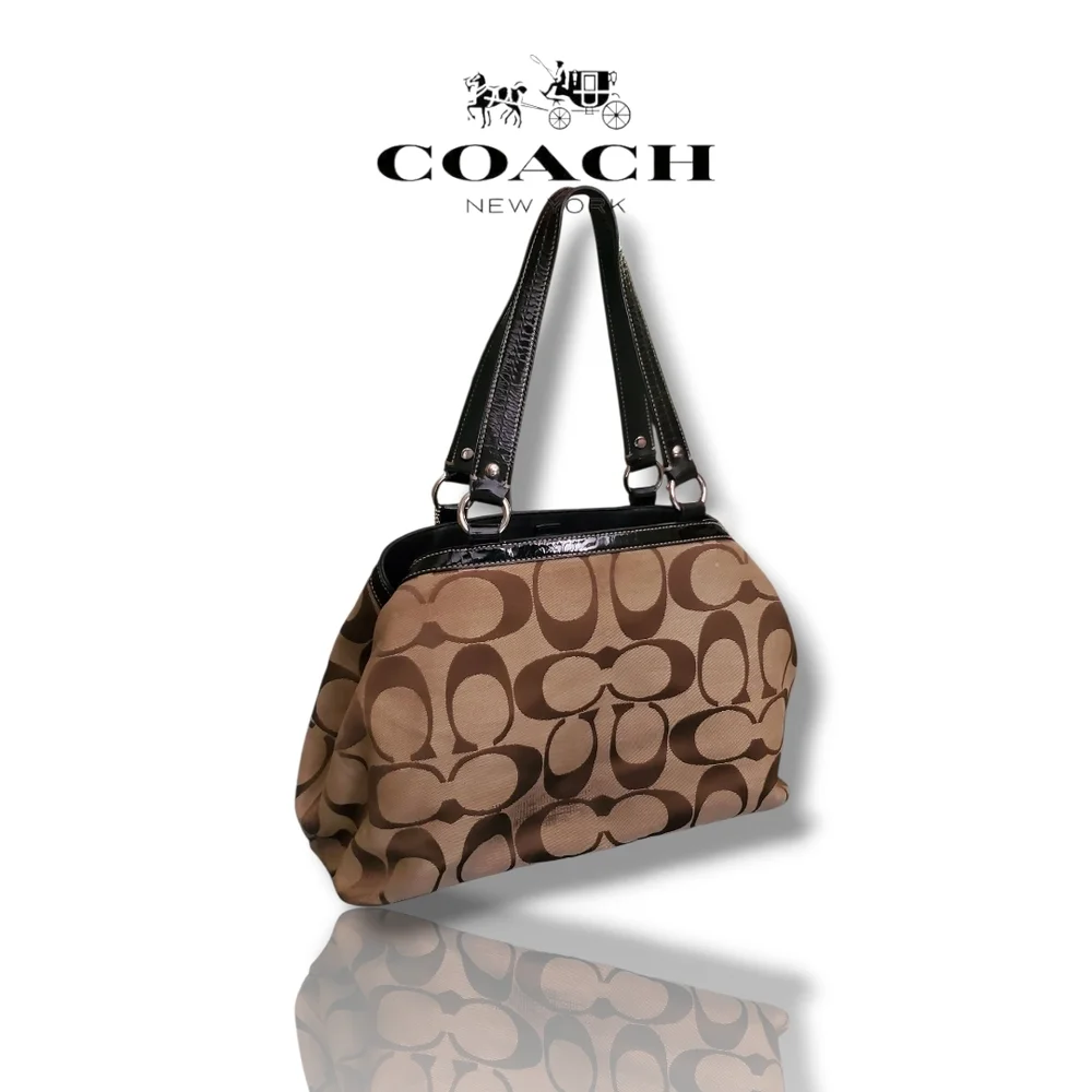 Coach F14940 Kisslock Signature Jaquard C Brown and Black Women's Shoulder Bag